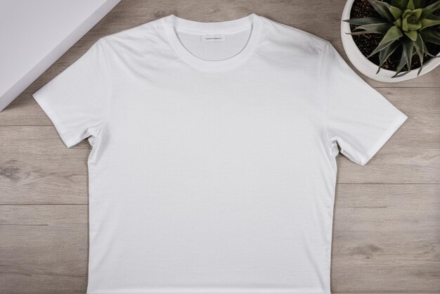 Photo maquette de t-shirt blanc avec espace de copie sur un fond simple