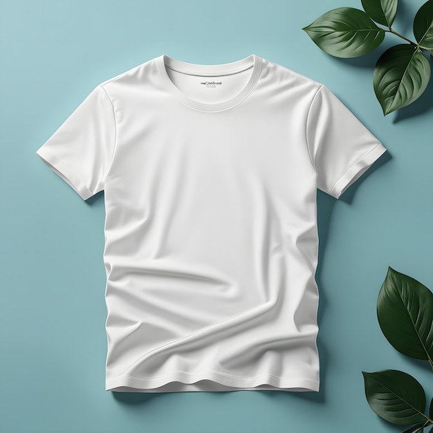 Maquette de t-shirt blanc sur fond bleu