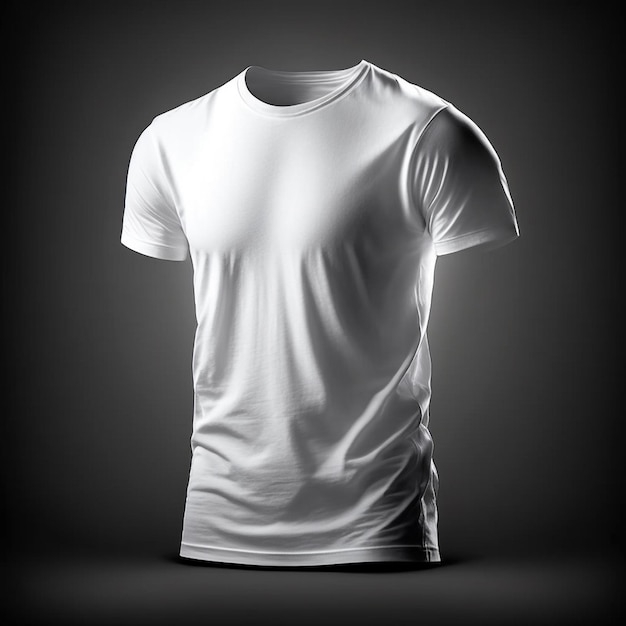 Maquette de t-shirt blanc masculin vue de face sur fond sombre Forme du t-shirt sans corps Modèle de t-shirt blanc vierge pour hommes mannequin invisible Image générée par l'IA