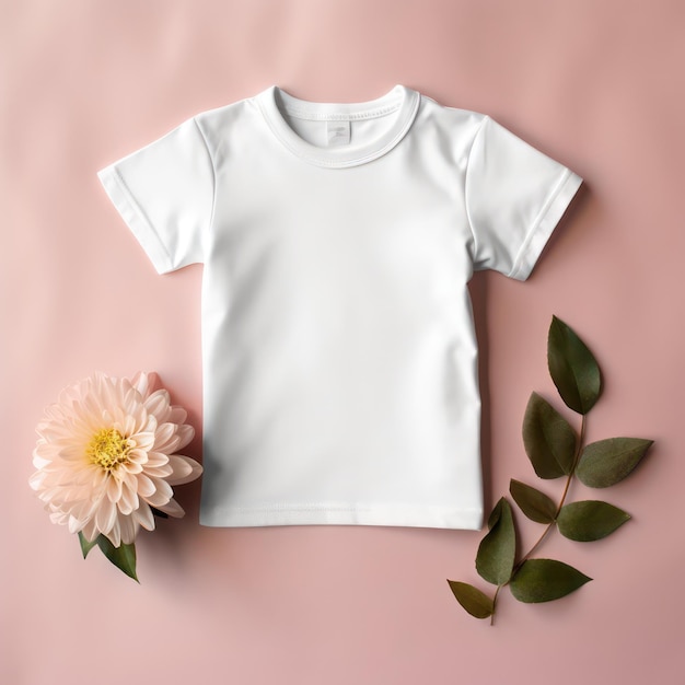 maquette de t-shirt blanc uni pour enfants fond de fleur rose