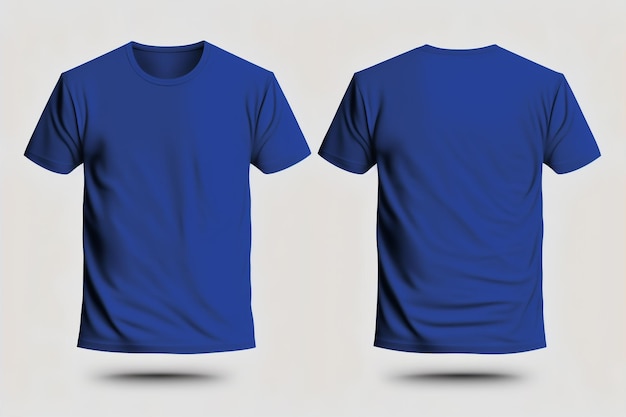 Maquette d'un t-shirt bleu royal vierge avant et arrière isolé sur fond blanc.