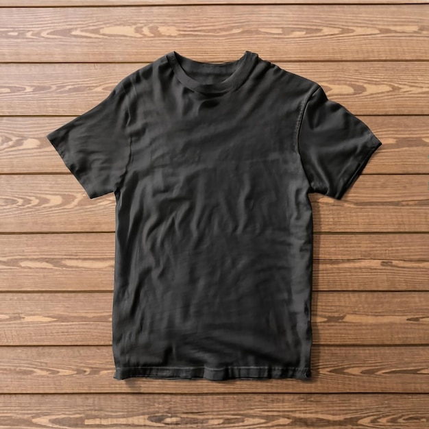 maquette de t-shirt sur fond de texture en bois générée par l'IA