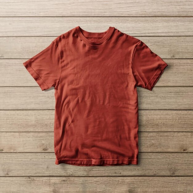 maquette de t-shirt sur fond de texture en bois générée par l'IA