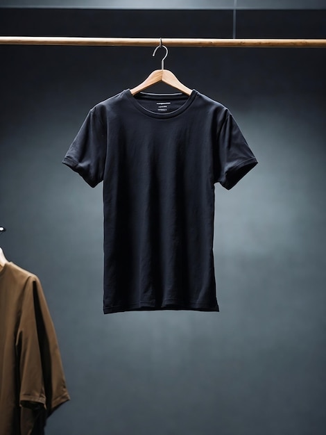 maquette de t-shirt noir avec un cintre minimaliste