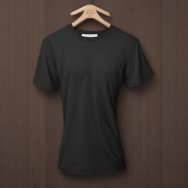 Maquette de t-shirt noir sur fond en bois