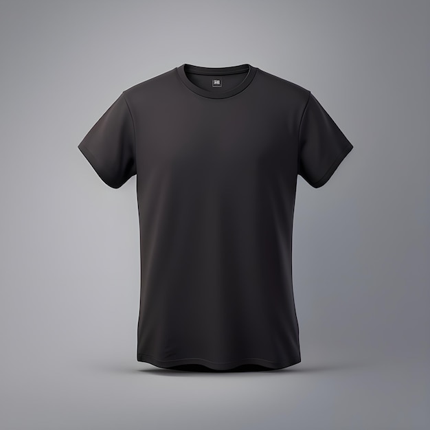 Une maquette de T-shirt noir avec un fond gris