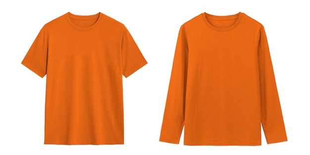 Maquette de T-shirt orange pour votre design à manches courtes et longues isolée sur blanc