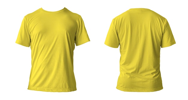 Maquette de t-shirt propre jaune vierge vue de face isolée Modèle de t-shirt vide maquette Tissu en tissu transparent pour modèle de tenue de football ou de style