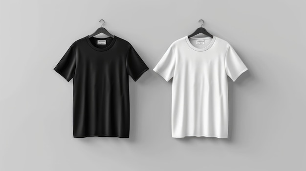 Photo maquette de t-shirt t-shirts noirs et blancs modèle de vêtements en blanc