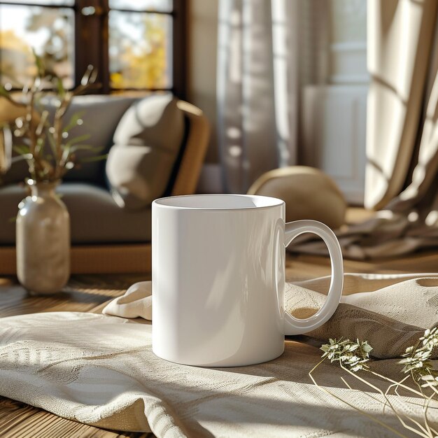 Photo maquette de tasse blanche dans le salon ar 11 styliser 250 v 6