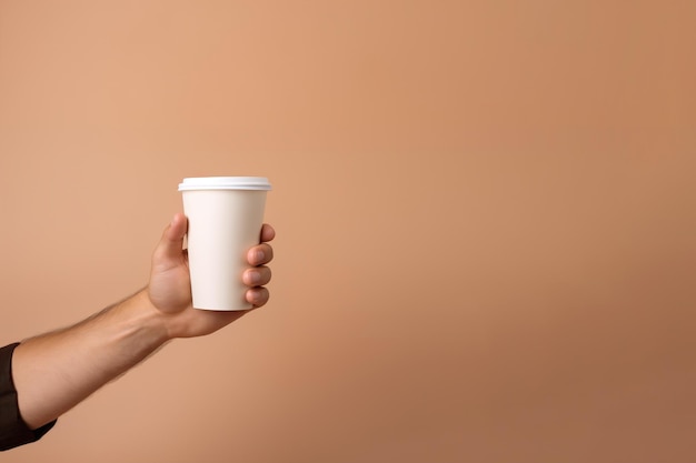 Maquette de tasse à café en papier blanc dans la main de l'homme