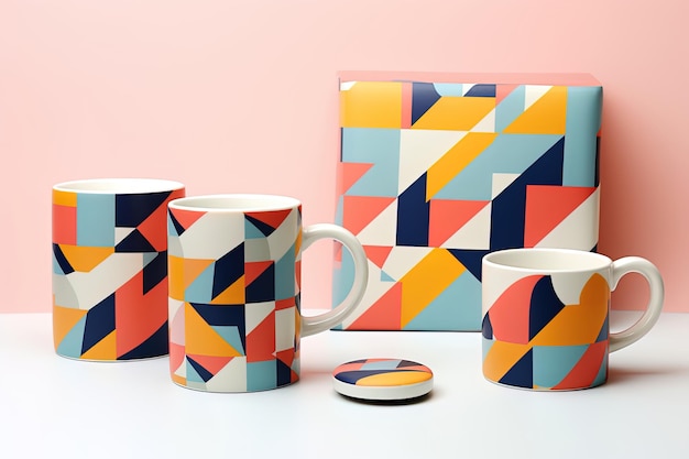 Photo maquette de tasse avec des motifs géométriques vibrants pour la publicité