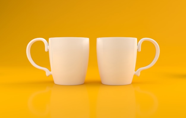 Maquette de tasse réaliste sur fond jaune rendu 3D