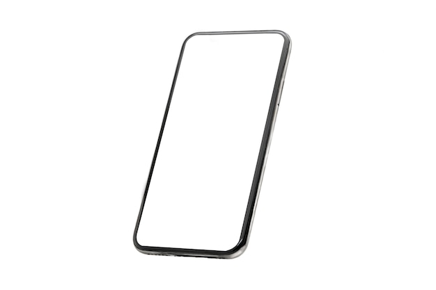 Maquette de téléphone portable isoler sur un mur blanc avec un écran vide. Cadre de téléphone portable.
