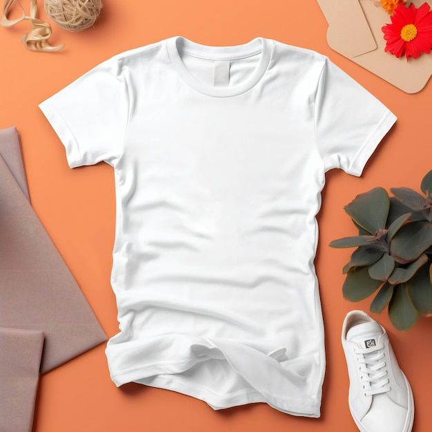 Maquette de tshirt en coton blanc photo sur fond orange