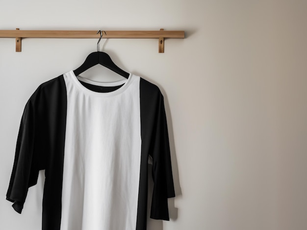 Maquette de tshirt réaliste T-shirt noir et blanc vierge sur cintre Tshirt Mockup Design