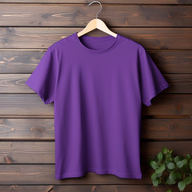 maquette de tshirt t shirt homme violet avec short sur cintres en bois