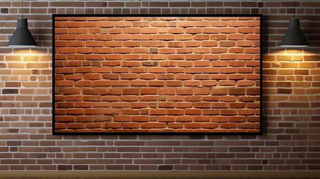 Maquette vide, gros plan d'une affiche vierge, orientation horizontale 36x24 sur le mur de briques