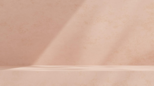 Une maquette vide avec un podium en céramique contre un simple mur rose dans une disposition de paysage