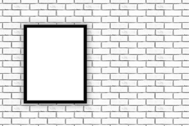 Maquette vierge cadre photo affiche suspendus sur fond de mur de briques blanches