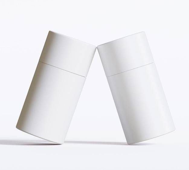 Des maquettes d'emballages de tubes de papier blanc isolés sur un fond blanc des cartons d'artisanat blancs circulaires réalistes