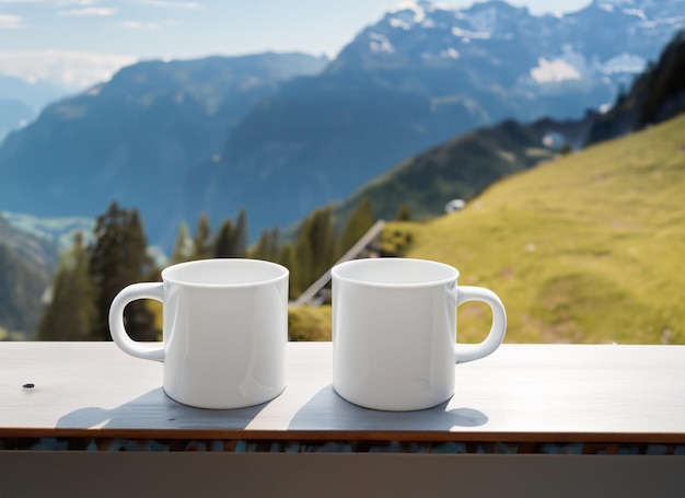 Maquettes de tasses de couple blanc vierge avec fond naturel