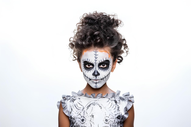 maquillage d'Halloween fille avec fond blanc généré par l'intelligence artificielle