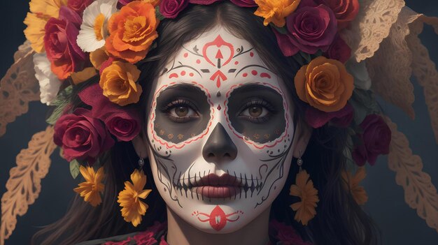 Le maquillage inspiré de Catrina orne une femme au milieu des festivités du Jour des Morts