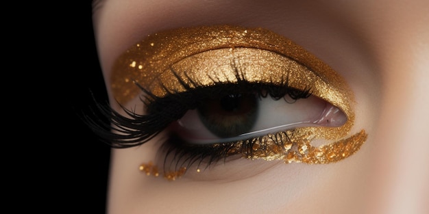 Maquillage des yeux doré pour un look glamour