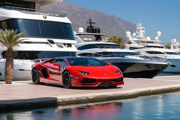 MARBELLA (Espagne) - 13 octobre Vue de devant d'une super voiture sportive rouge Lamborghini stationnée