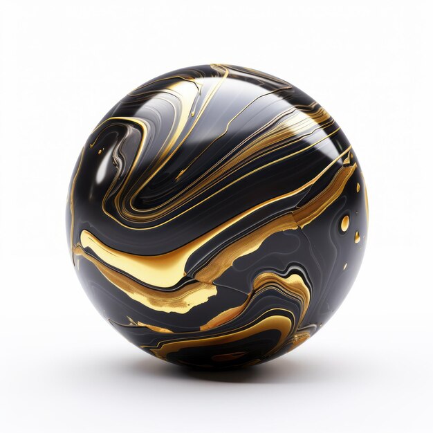 Marble Ball Black Gold Illustration 3D Un design de verre unique et unique en son genre