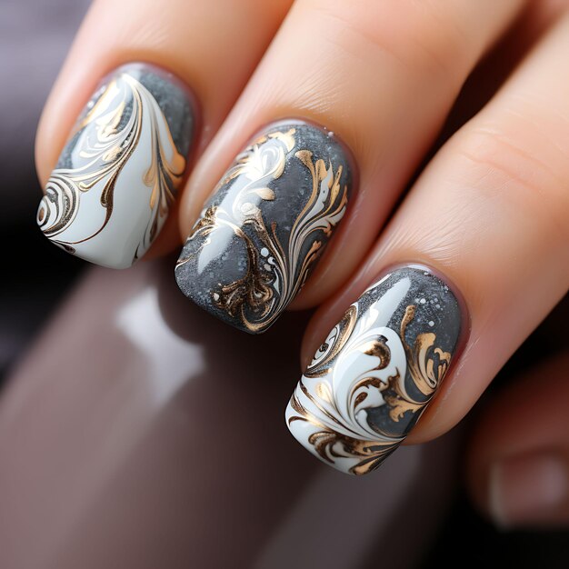 Marble Elegance Marbled Nails Design Noir et Blanc Couleur S Concept Idée Creative Art Photoshoot