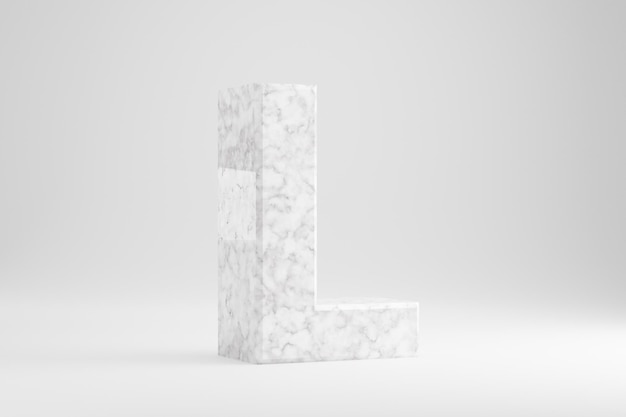 Marbre 3d lettre L majuscule. Lettre en marbre blanc isolé sur fond blanc. Alphabet en pierre de marbre brillant. Caractère de police rendu 3D.