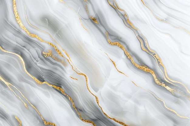 un marbre gris et blanc avec des rayures d'or et d'argent