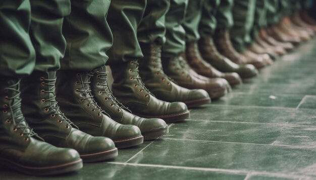 Marchant dans des hommes de l'armée en uniforme d'affilée en attendant le succès généré par l'IA