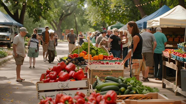 Photo un marché agricole animé est un endroit idéal pour trouver des produits frais et locaux.