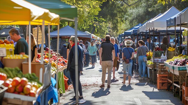 Photo un marché agricole animé est un endroit idéal pour trouver des produits frais et locaux.