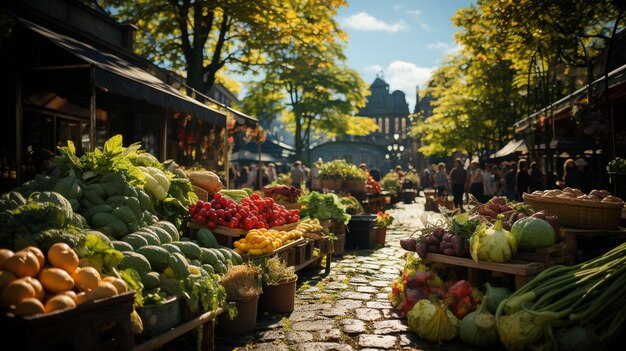 Photo marché des agriculteurs en plein air avec des produits frais génératifs ai