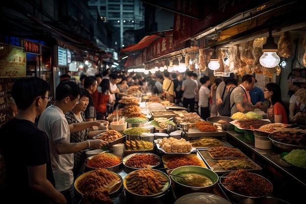 Marché de l'alimentation de rue asiatique animé génératif ai la nuit