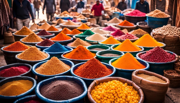 Photo un marché animé dans une ville marocaine animée