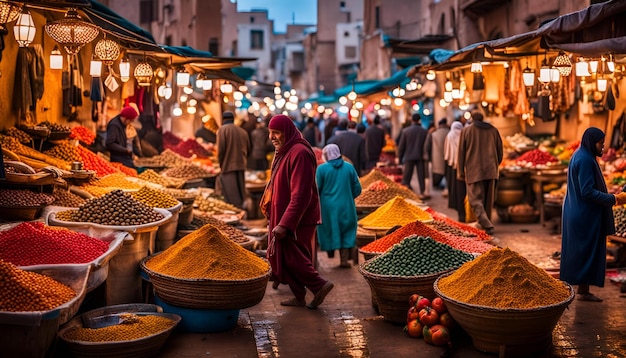 Photo un marché animé dans une ville marocaine animée