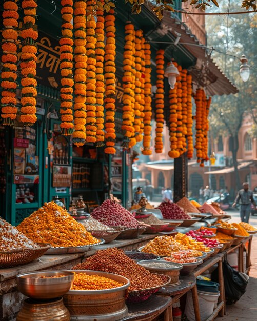 Photo un marché animé rempli d'antécédents