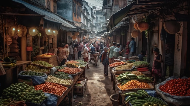 Un marché avec beaucoup de légumes dessus