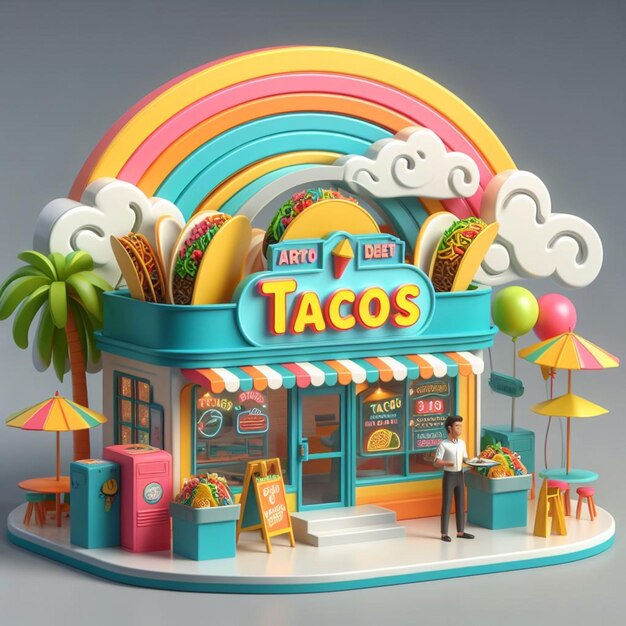 Marché de dessins animés Taco stand magasin 3D et illustrations 3D et modèle 3D