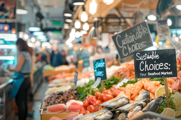 Photo marché durable des fruits de mer promouvant des choix respectueux de l'environnement