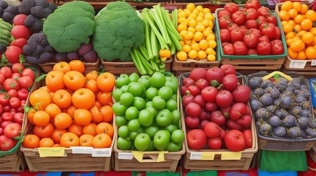 Marché fermier animé avec des produits frais