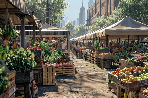 Un marché de fermiers animé par un matin ensoleillé