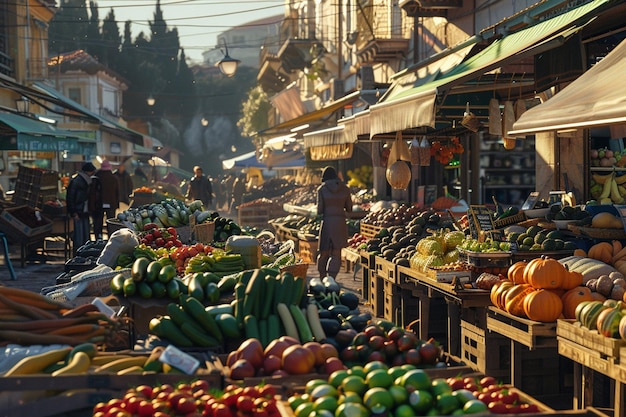 Un marché de fermiers animé par un matin ensoleillé