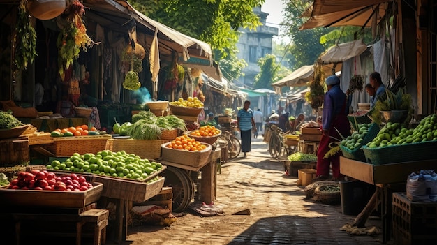 un marché de fruits et légumes dans la ville.