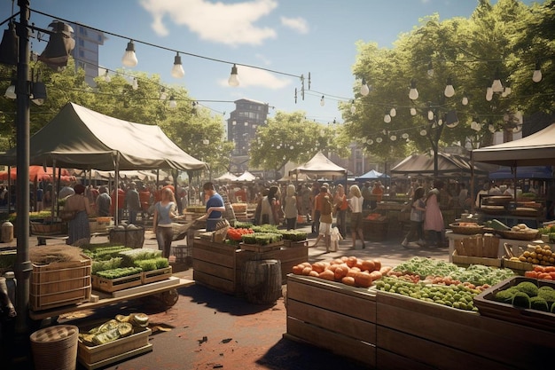 Un marché de fruits et légumes en ville